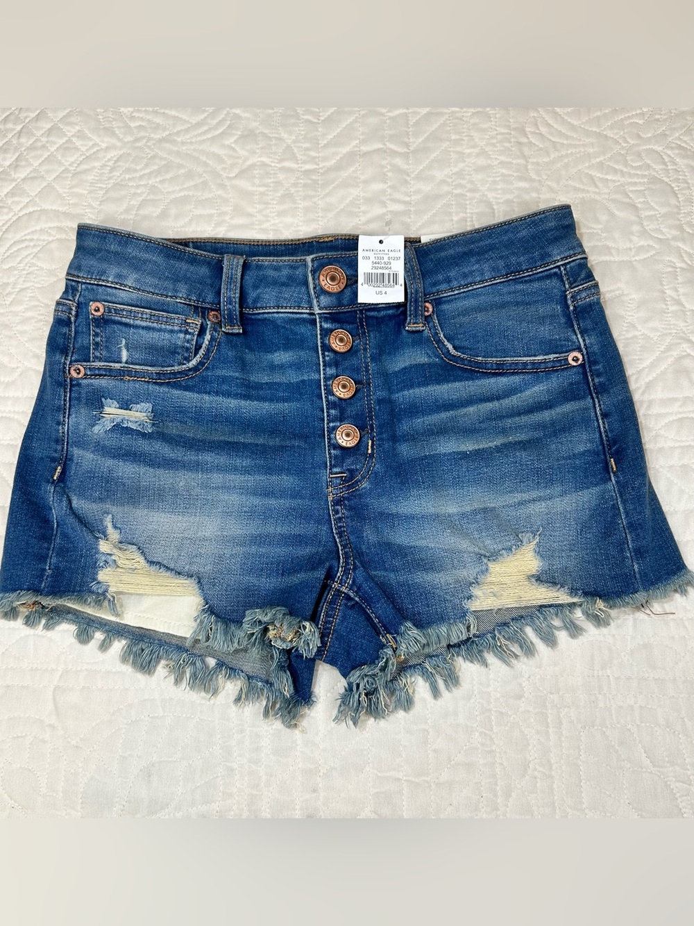 NWT American Eagle Hi-Rise Shortie Distressed Denim Shorts Dark Wash Women Sz 4